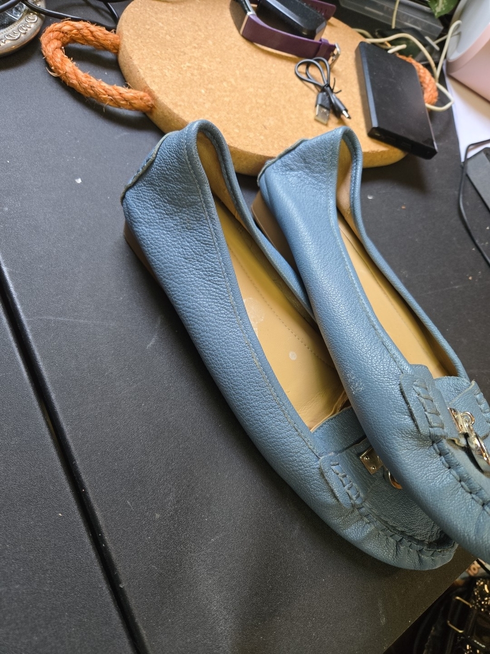 Michael Kors Light Blue Leather Moccasins with Gold MK Charm - Picture 6 of 6